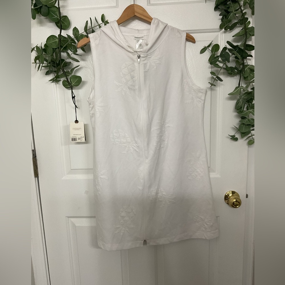 Sleeveless White Hooded Zip Swim Cover-Up - Picture 3 of 9